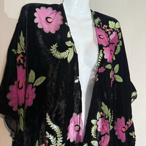 Woven Heart Floral Velvet Burnout Kimono Open Cardigan Boho Darkwear One Size - Picture 2 of 11